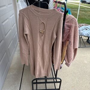 SHEIN Taupe Sweater with Keyhole Accent